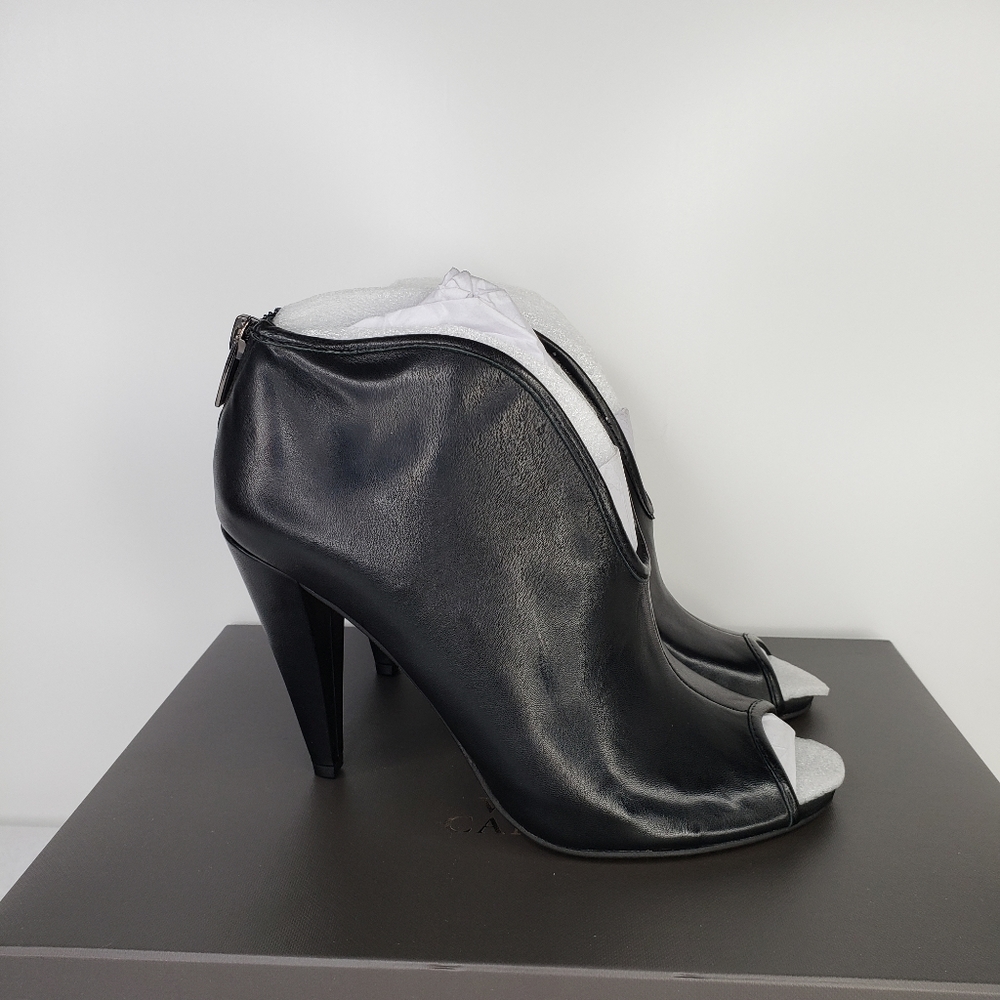 Vince Camuto Amber Black Leather Peep Toe Back Zip High Heel Boots Sz 6M. - Picture 3 of 10